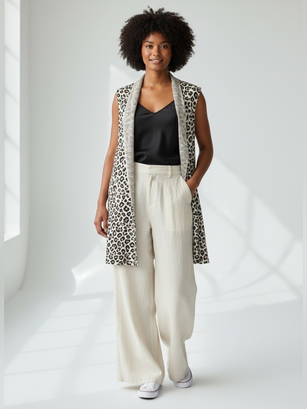 Leopard Print Long Cardigan Vest